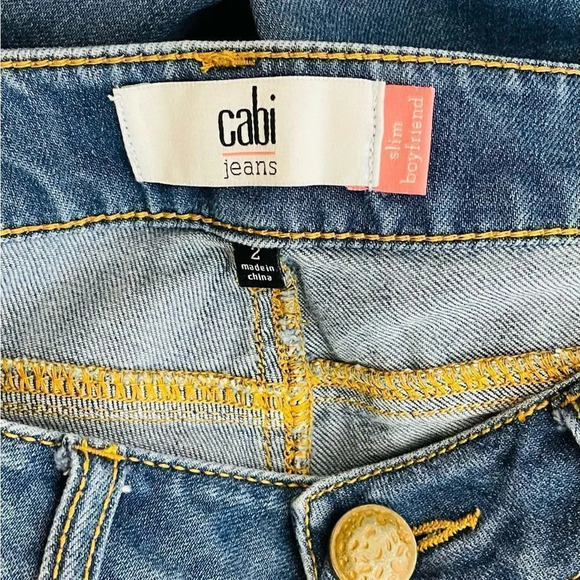 CAbi Mojave Slim Boyfriend Jeans Size 2 Distressed Denim Stretch #5165 - Picture 7 of 9